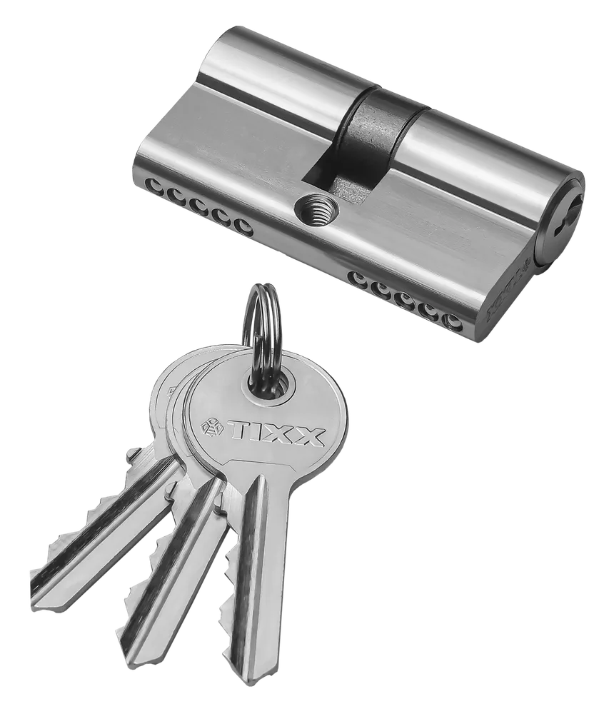Цилиндр TIXX 60 мм К-К, стандартный ключ, никель матовый